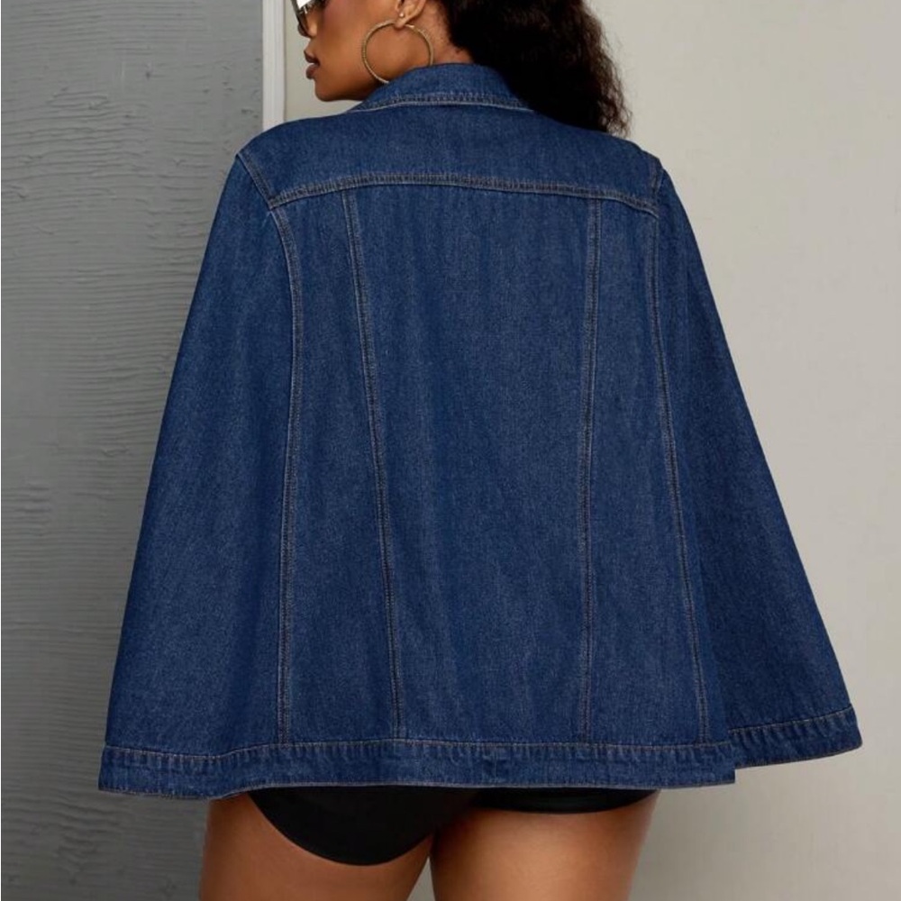 Dark Wash button down jeans denim cape jacket - Picture 2 of 6